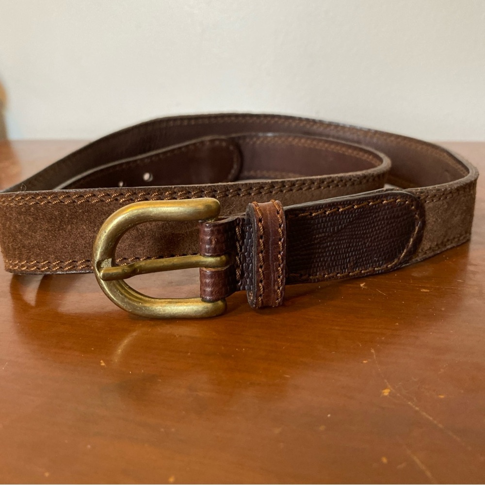 Vintage Nanni Brown Leather & Suede Women's Belt with Brass-Tone Buckle
